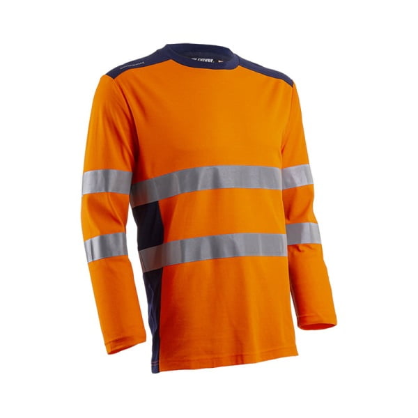 Tricou cu maneca lunga hi-Viz, protectie UV, Rikka, portocaliu Hv-albastru inchis, cu tratament anti-UV - UPF35+, cu benzi reflectorizante, Coverguard