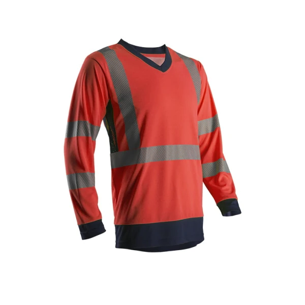 Tricou cu maneca lunga Hi-Viz, protectie UV, SUNO, rosu Hv-albastru inchis, cu tratament anti-UV – UPF50+, benzi reflectorizante, Coverguard