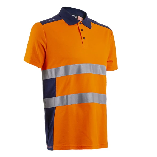 Tricou de lucru Hi-Viz, tip Polo, cu maneca scurta, OKI, portocaliu/bleumarin, 55% bumbac , 45% poliester, 150g/m², anti UV, UPF 35+, Coverguard