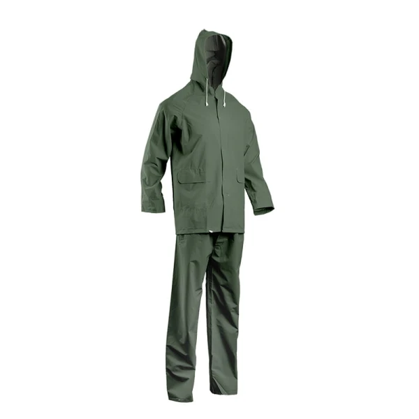 Costum de ploaie din PVC, verde, haina si pantaloni, impermeabili, protectie impotriva umezelii si vantului, Coverguard