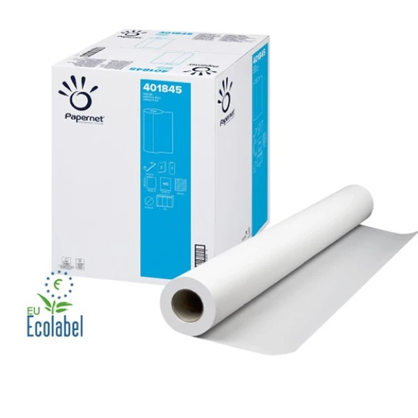 Rola medicala alba Papernet 401845, 2 straturi, celuloza pura, 50m, 49.2 latime,  lungime portie 35 cm, 143 portii/rola, 9 role/bax, pentru domeniul medical, cosmetic