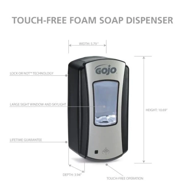 Dozator GOJO LTX-12 Fără Atingere săpun spumă 1200mL, crom/negru