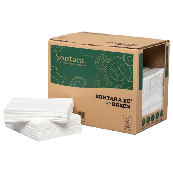 Lavete industriale Sontara EC® Green, Compostabile dim. laveta 32.5 x 42 cm, 300 lavete / cutie portabila, albe, pentru stergeri fara scame si degresare suprafete, rezistente la solventi puternici, material netesut, certificate pentru industria alimentara, D20000895 cutie