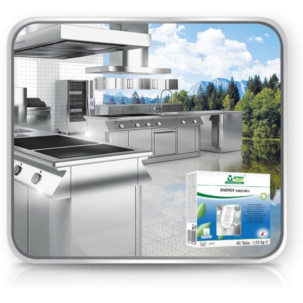 Tablete ecologice 4 in 1 pentru masina de spalat vase ENERGY EASY TABS, Green Care, curatare, clatire, regenerare si protejarea veselei, 85 TABLETE/PACHET, certificat Ecolabel, produs biodegradabil complet