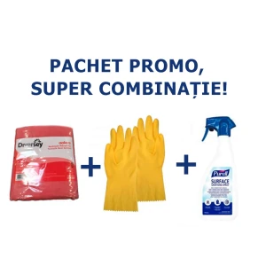 75 Lavete profesionale + Dezinfectant pentru suprafețe + Mănuși menaj rezistente