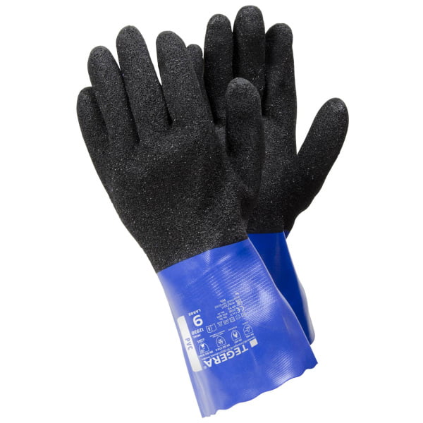 12930.jpg Mănuși rezistente la chimicale pentru manipulări grele tegera 12930 , grad protectie cat. iii, marimi 8 – 11, culoare albastru,negru