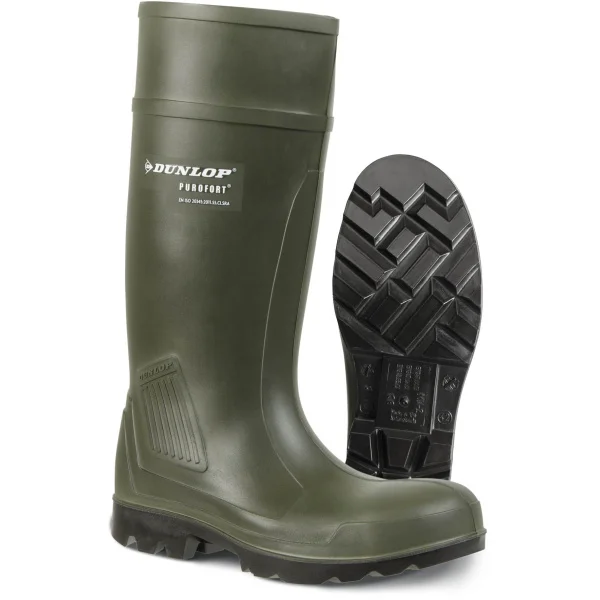 Bocanci din pu,  încălţăminte de protecţie bombeu otel dunlop 462933 purofort, protecție s5,ci,sra, mărimi 37 – 48, culoare negru,verde
