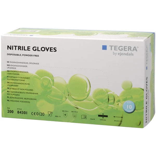 Mănuși nitril de unica folosinta, 200 manusi / cutie, albastre, grosime 0.06mm, nepudrate, AQL 1.5, certificate Food Contact Tegera 84301