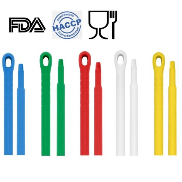 Coada / Maner 130 cm, alba, pentru maturi, perii si raclete IGEAX, din plastic si fibra de sticla, -20°C/100 °C, autoclavare 121 °C pentru industria alimentara, certificata HACCP, FDA