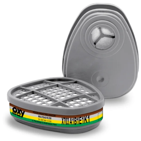Filtru X703 ABEK1 cu prindere tip baioneta, compatibil cu masti Oxyline X6,X8, 3M 6100, 3M 6200, 3M 6300,3M6800(2 buc/set)