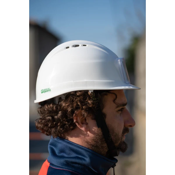 Curea pentru fixarea castii de protectie, reglabila, prindere in 2 puncte, cu protectie pentru barbie