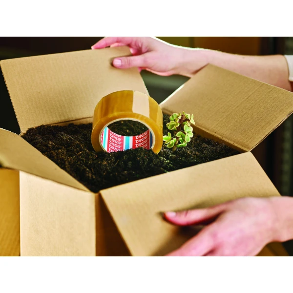 Banda  de ambalare tesa® BIO & Rezistent, transparenta,  latime 50 de mm, lungime 66 de metri, cu certificare  DIN-CERTCO și TÜV AUSTRIA