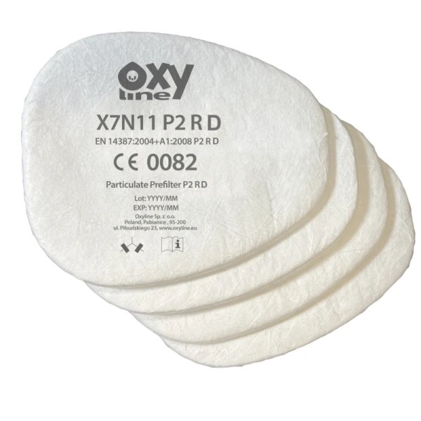 Prefiltru X7N11 P2R,  Oxyline, impotriva particulelor conform  EN 14387:2004 + A1: 2008, P2R, pentru masca OXY-X8 si semi-masca OXY-X6, 4 buc/set