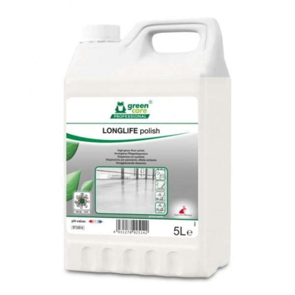 Emulsie ecologica de protectie a pardoselilor, LONGLIFE Polish, tratament pentru pardoseli, 5L, anti-alunecare, antiderapant certificat conform DIN 18032-2, Ecolabel Austria, Nordic Swan, CLP free