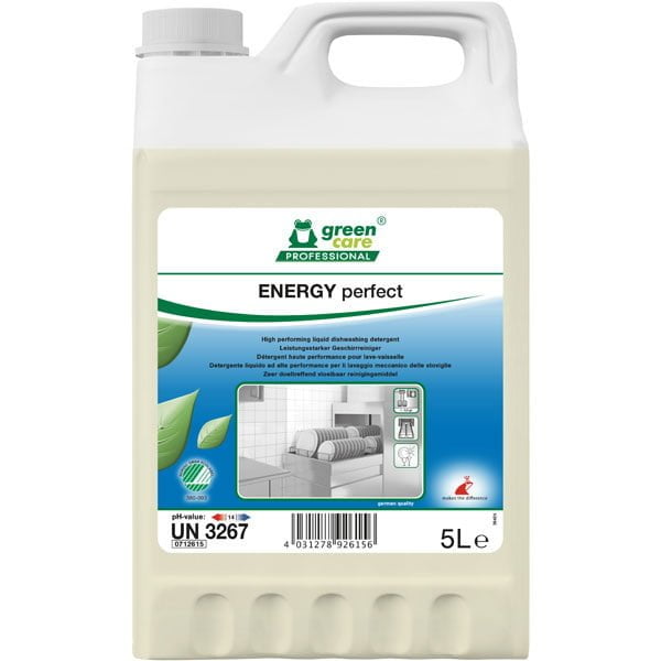 Detergent ecologic concentrat, ENERGY Perfect, 5L, pentru masina de spalat vase profesionala, adecvat pentru apa cu duritate mica (apa moale), medie sau mare (apa dura), certificat Nordic Swan, CLP Free, Biodegradabil complet