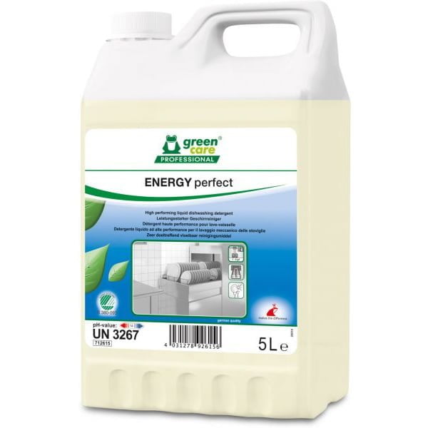 Detergent ecologic concentrat, ENERGY Perfect, 5L, pentru masina de spalat vase profesionala, adecvat pentru apa cu duritate mica (apa moale), medie sau mare (apa dura), certificat Nordic Swan, CLP Free, Biodegradabil complet