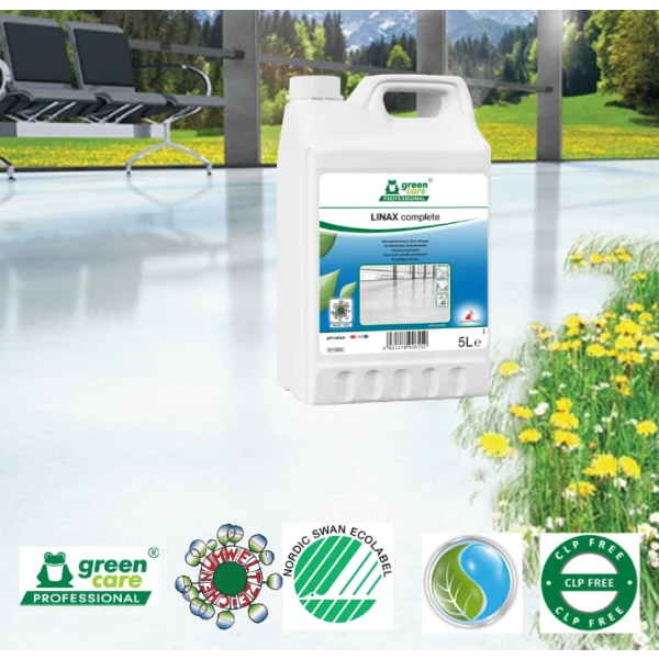 Decapant ecologic ultra-performant, LINAX Complete, indeparteaza rapid, usor, eficient pelicule persistente de pe pardoseli, fara clatire 5L, Certificat Nordic Swan, Ecolabel Austria, CLP free, Biodegradabil Complet