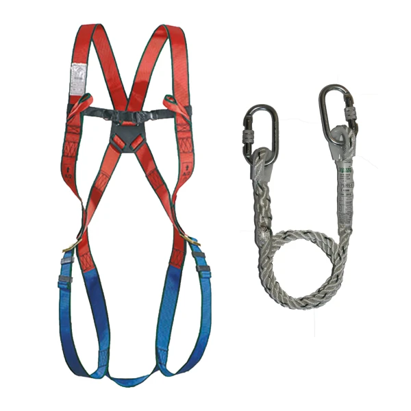 Kit pentru lucru la inaltime pe platforme mobile, contine ham, franghie ancorare 1.5m cu 2 carabine cu surub si sac textil