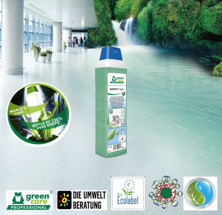 Detergent ecologic concentrat BIOBACT  clean, Green Care, pentru curatarea suprafetelor si eliminarea mirosurilor neplacute, 1L, certificat Ecolabel, CLP free, Biodegradabil complet