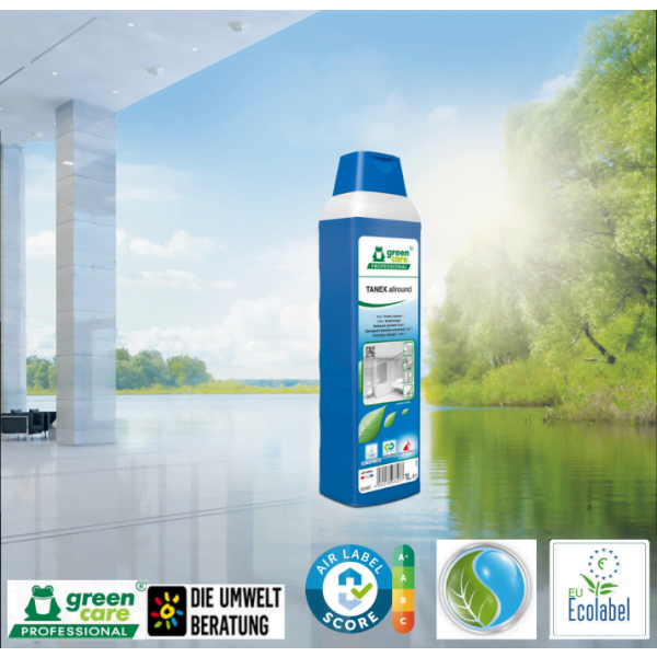 Detergent ecologic concentrat , TANEX Allround, Green Care, 4 in 1, pentru întreținere, curățare intensa sau decapare a pardoselilor și suprafețelor, 1L, certificat A+ Air Label Score, Ecolabel, Cradle-to-Cradle, CLP Free, Biodegradabil complet