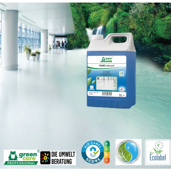 Detergent ecologic concentrat , TANEX Allround, Green Care, 4 in 1, pentru întreținere, curățare intensa sau decapare a pardoselilor și suprafețelor, 5L, certificat A+ Air Label Score, Ecolabel, Cradle-to-Cradle, CLP Free, Biodegradabil complet