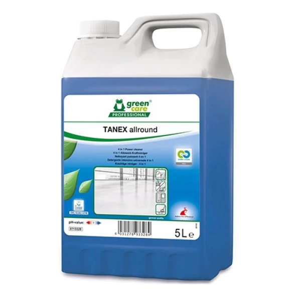 Detergent ecologic concentrat , TANEX Allround, Green Care, 4 in 1, pentru întreținere, curățare intensa sau decapare a pardoselilor și suprafețelor, 5L, certificat A+ Air Label Score, Ecolabel, Cradle-to-Cradle, CLP Free, Biodegradabil complet
