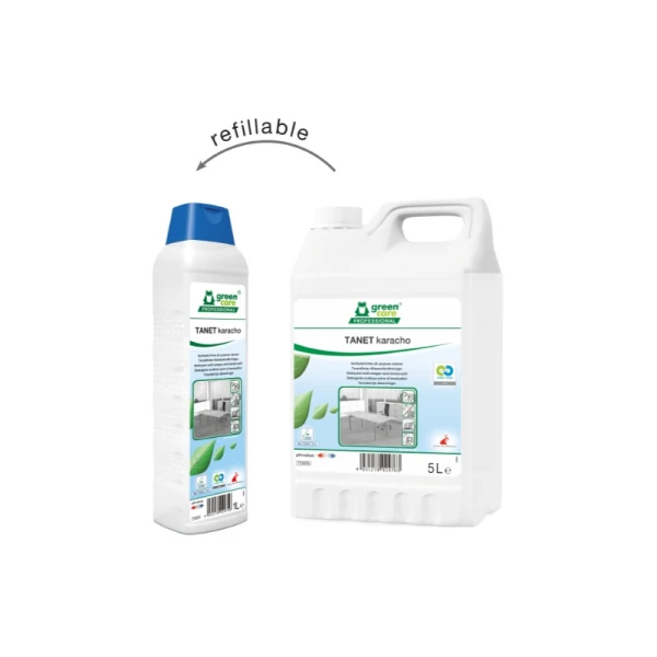 Detergent ecologic concentrat, Tanet Karacho, Green Care, pentru mobila,usi, pardoseli, covoare, tapiserii, textile, 1L, certificat Ecolabel, Cradle-to-Cradle, CLP Free, Biodegradabil complet