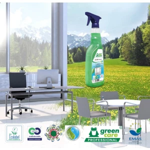 Detergent ecologic, GLASS cleaner, Green Care, pentru sticla si oglinzi, fara urme, 750ml, certificat Ecolabel, Cradle-to-Cradle, Complet Biodegradabil, gata preparat pentru utilizare