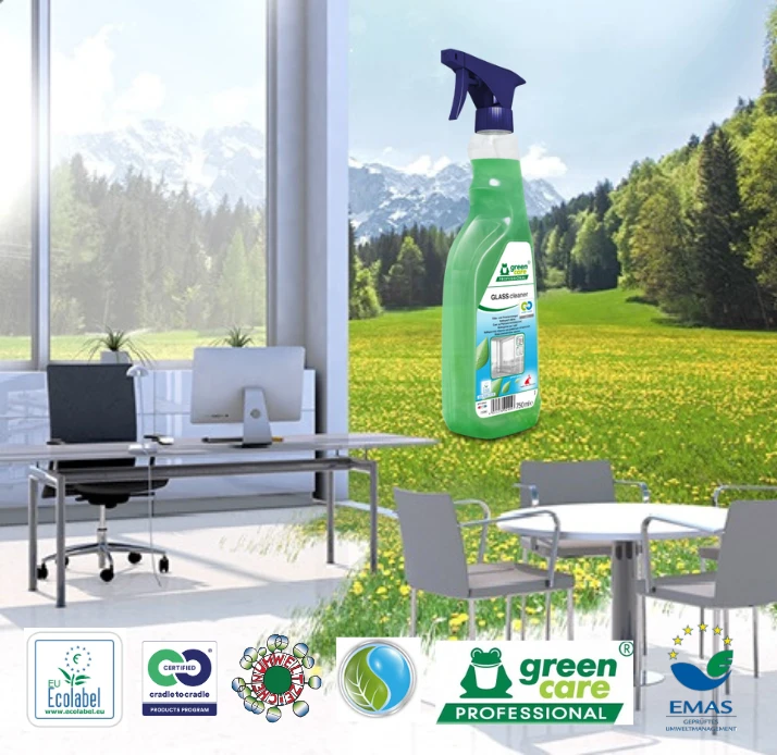 Detergent ecologic, gata de utilizare, GLASS cleaner, Green Care, pentru sticla si oglinzi, 750ml, certificat Ecolabel, Cradle-to-Cradle_princ