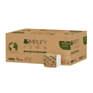 Hartie igienica bulkpack intercalata pliata Papernet Simplify 417814, dizolvabila in apa, 2 straturi, alb, celuloza, 19.4 x 11 cm, certificare Ecolabel, FSC, 224 portii/pachet, 40 pachete/bax