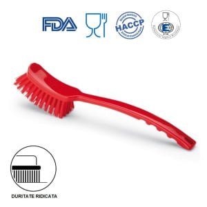 IGEAX1006RT_Perie de mana cu maner lung, duritate ridicata, rosie, rezistenta la 121°C, autoclavare pentru industria alimentara, certificare HACCP, FDA