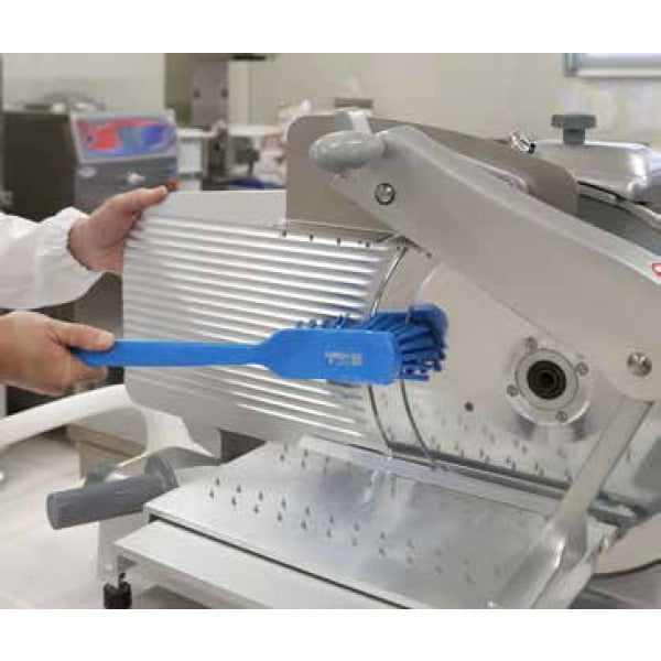 Perie de mana cu maner lung, duritate medie, galbena, rezistenta la 121°C, autoclavare  pentru industria alimentara, certificare HACCP, FDA