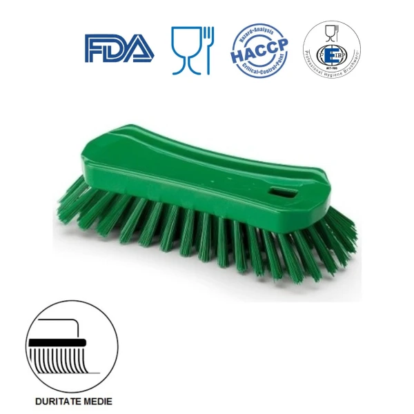 Perie de mana, 23 x 10 cm, ergonomica, duritate medie, verde, rezistenta la 121 °C, autoclavare,  pentru industria alimentara, certificata HACCP, FDA
