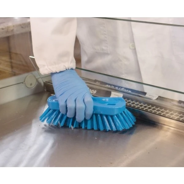 Perie de mana, 23 x 10 cm, ergonomica, duritate medie, albastra, rezistenta la 121 °C, autoclavare,  pentru industria alimentara, certificata HACCP, FDA
