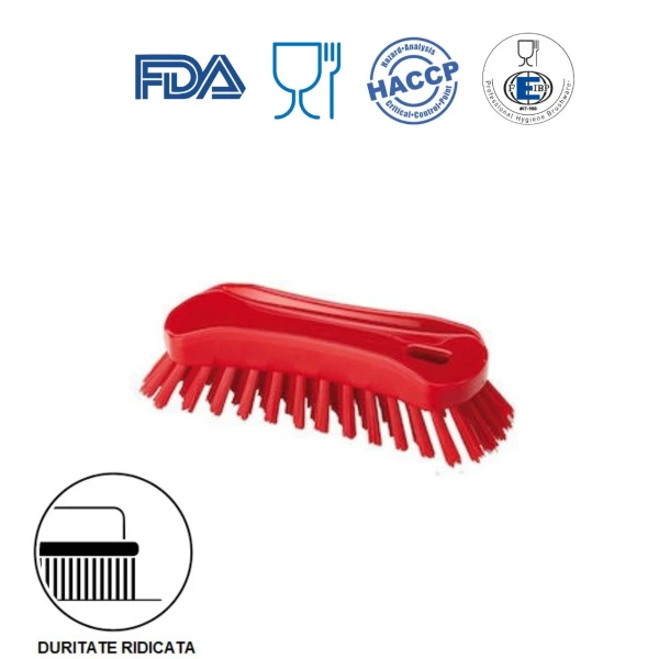 IGEAX_1002RT_Perie de mana, 18 x 6.5 cm, ergonomica, duritate ridicata, rosie, la 121 °C, autoclavare, industria alimentara, certificata HACCP, FDA Perie de mana, 18 x 6.5 cm, ergonomica, duritate ridicata, rosie,  rezistenta la 121 °C, autoclavare,  pentru industria alimentara, certificata HACCP, FDA
