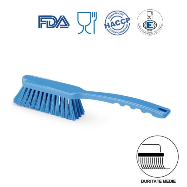 Perie de mana cu maner mediu, duritate medie, albastra, rezistenta la 121°C, autoclavare  pentru industria alimentara, certificare HACCP, FDA