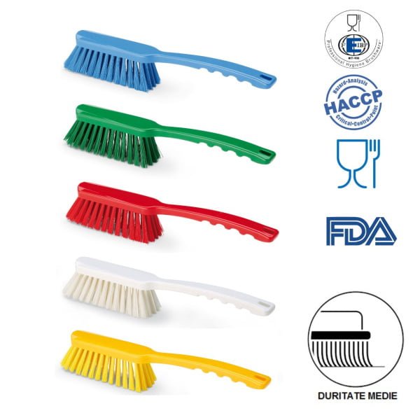 Perie de mana cu maner mediu, duritate medie, albastra, rezistenta la 121°C, autoclavare  pentru industria alimentara, certificare HACCP, FDA