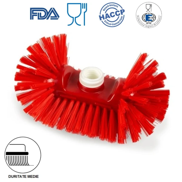 Perie semirotunda, duritate medie, rosie, rezistenta la 121°C, autoclavare, pentru cisterne, rezervoare si containere rotunde, si colturi si tavane, pentru industria alimentara, certificata HACCP, FDA