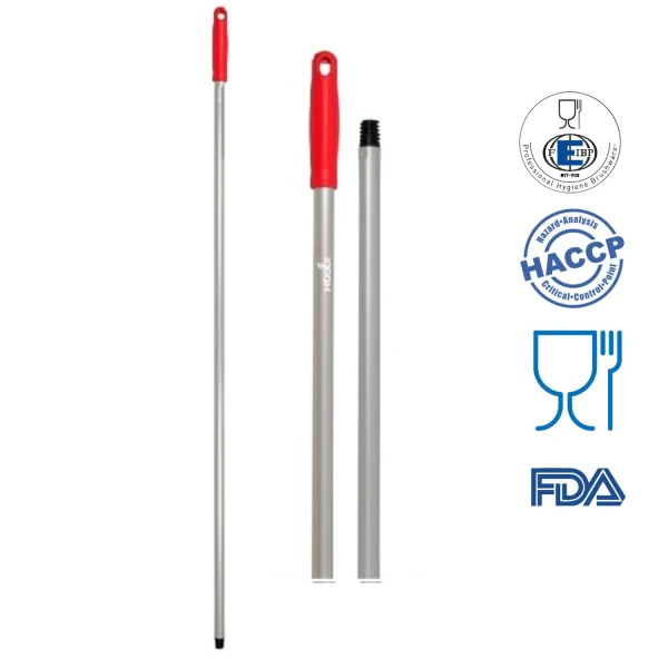 DELISTAT-Coada / Maner 140 cm, rosu, pentru maturi, raclete si perii IGEAX, din aluminiu, rezistent la 121 °C, autoclavare, pentru industria alimentara, certificata HACCP, FDA
