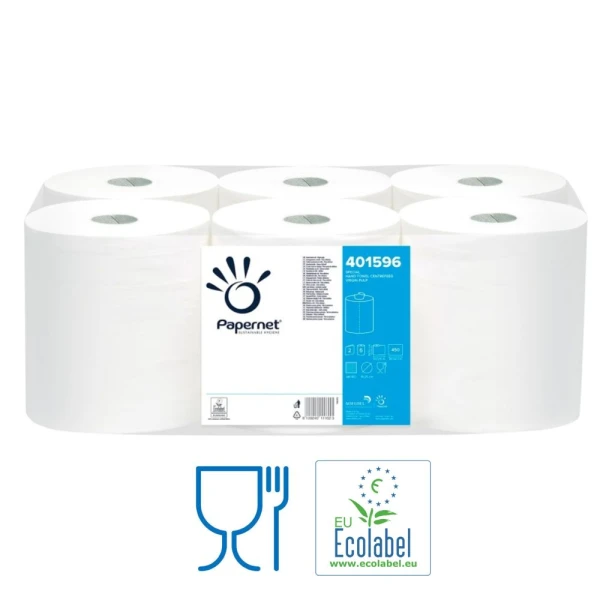 SD401596_Rola hartie cu derulare centrala 401596, celuloza, 137 m, 2 straturi, 450 portii, 6 role_bax, Food Contact, EcoLabel Rola hartie cu derulare centrala 401596, Papernet, celuloza, 137 m, 2 straturi, 450 porti/rola, 6 role/bax, certificata pentru industria alimentara Food Contact,  EcoLabel