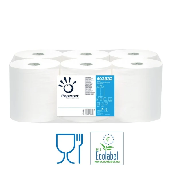 SD403832_Rola hartie cu derulare centrala 403832, celuloza, 108 m, 450 portii, 6 role_bax, Contact, EcoLabel Rola hartie cu derulare centrala 403832, Papernet, celuloza, 108 m, 2 straturi, 450 portii/rola, 6 role/bax, certificata pentru industria alimentara Food Contact,  EcoLabel