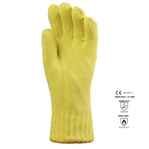 Manusa de protectie EUROHEAT 4657, rezistenta la taiere, protectie la temperatura 500°C pentru 15 sec, din KEVLAR, culoare galben, lungime 35 cm, Coverguard, marime unica 10