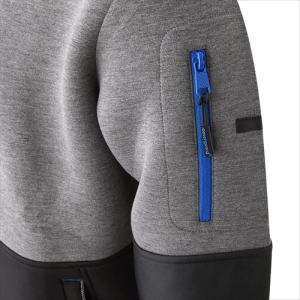 Pulover Kangaru pentru protectie termica, gri/negru, din material Air Space gros de 320 g/m², cu intaritura la coate, manseta elastica, 4 buzunare, elemente reflectorizante