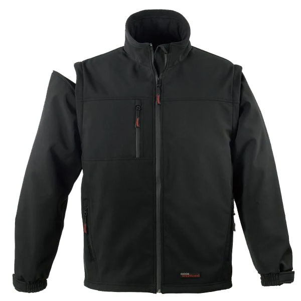 Geaca si vesta YANG 2 in 1, gri antracit, impermeabila, 8000 mm si respirabila 3000 g/m2/24h, maneci detasabile, 3 straturi Softshell