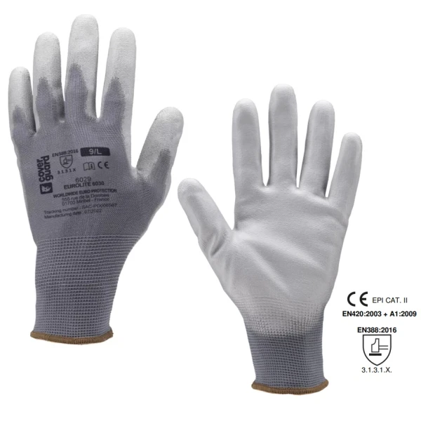 CG6026_Manusi de protectie EUROLITE 6030, imersate pe palma din polyuretan (PU)_1 Manusi de protectie Eurolite 6030, gri, imersate cu poliuretan (PU) pe palma, rezistente la uzura si rupere, 10 perechi/pachet Coverguard