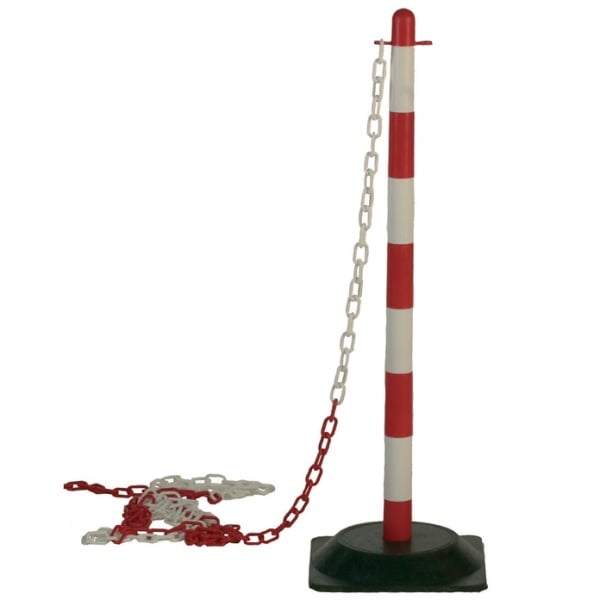 Stalp mobil de delimitare, rosu/alb, inaltime 90 cm, pentru interior sau exterior, cu suport baza cu umplere cu apa