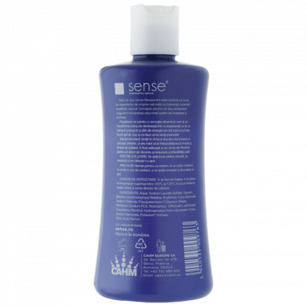 Gel de dus Revigorant Sense, 330ml, ingrediente naturale, PH neutru, usor mentolat, energizant,  flacon BioPet 100% reciclabil