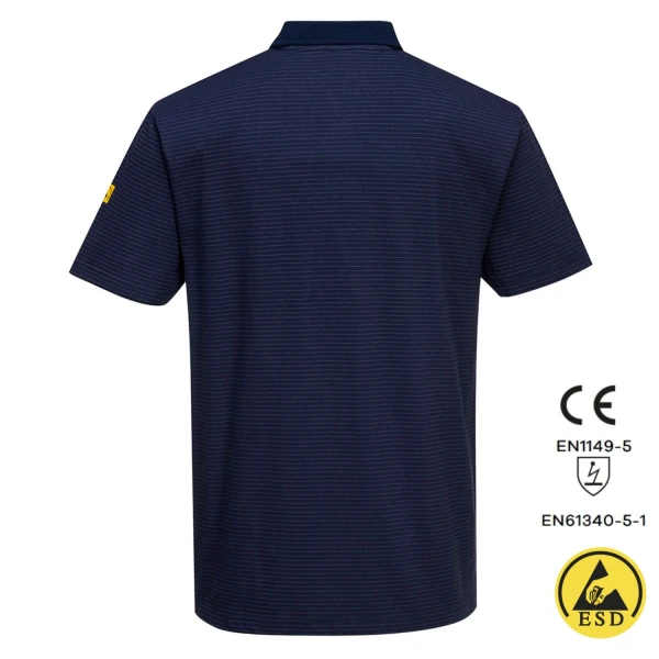 Tricou Polo, antistatic, ESD, cu maneca scurta, AS21, albastru inchis, usor si confortabil, 96% bumbac, 4% fibra Carbon 195g/m², certificat EN 1149 -5, IEC 61340-5-1