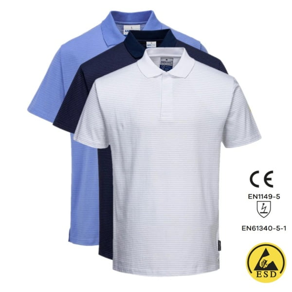 Tricou Polo, antistatic, ESD, cu maneca scurta, AS21, albastru inchis, usor si confortabil, 96% bumbac, 4% fibra Carbon 195g/m², certificat EN 1149 -5, IEC 61340-5-1