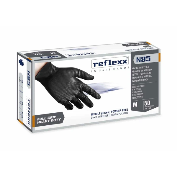 Manusi nitril groase, negre, pentru domenii tehnice,  rezistente, texturate, cu aderenta ridicata, 0.15-0.20mm grosime, 50 buc/cutie